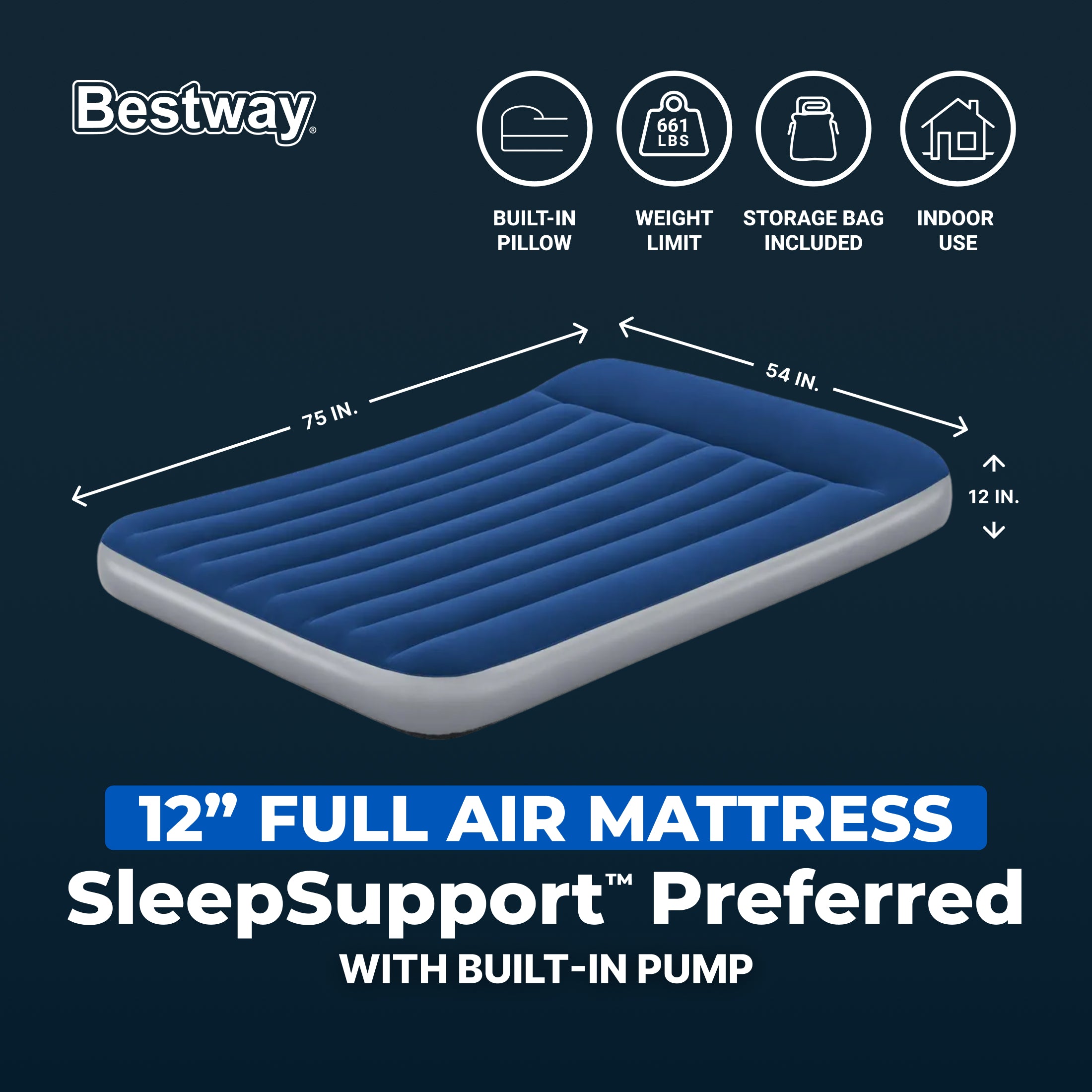 Bestway SleepSupport Air Mattress Full 12 with Built-in AC Pump - Image 2
